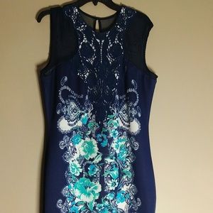 JAX Plus Size Navy Flower Design Dress
